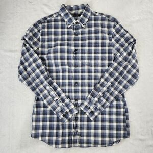BANANA REPUBLIC‎ Men's Check Plaid Slim Fit Flannel Shirt Large Grey Blue Casual